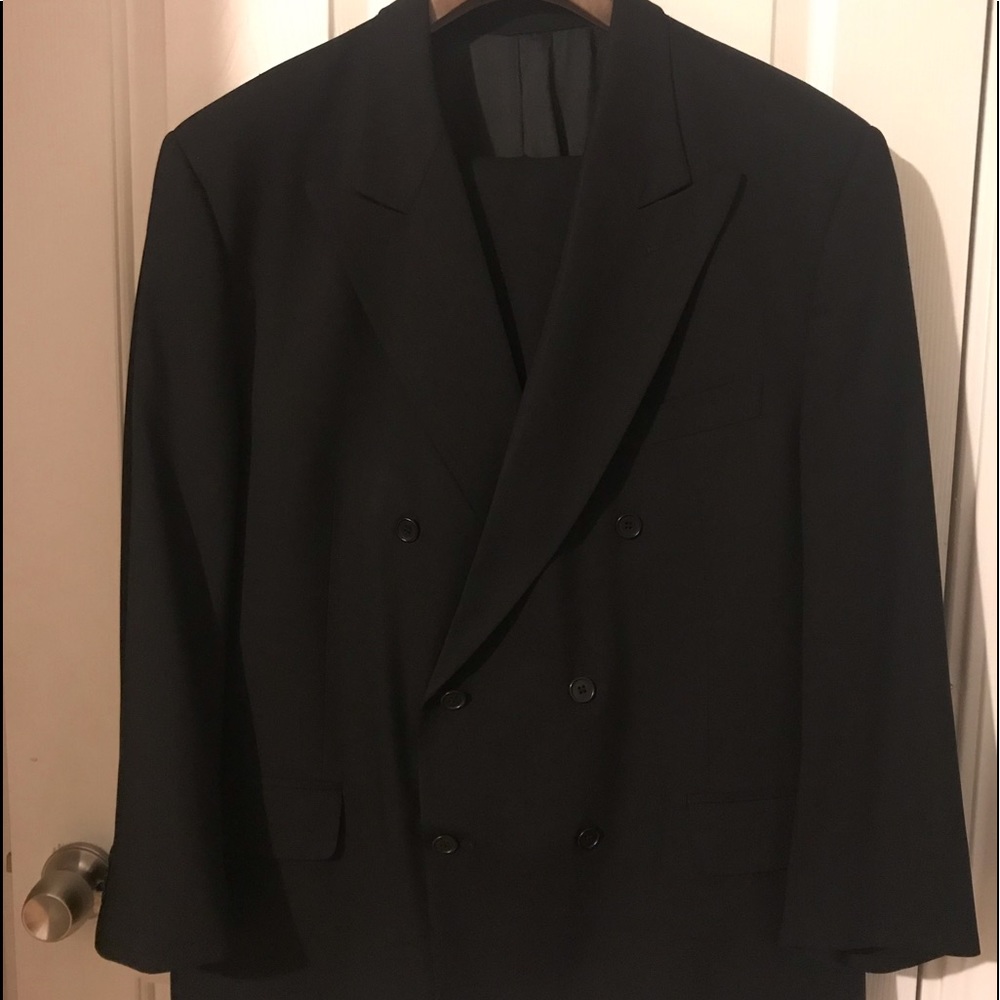 Men’s Black double breasted suit.